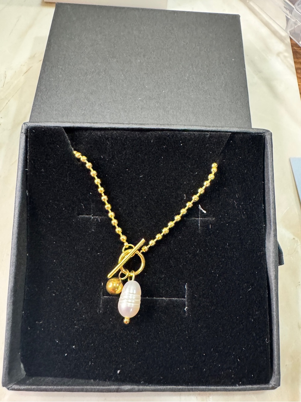 Gold Beaded Pearl Charm Necklace - Unbranded